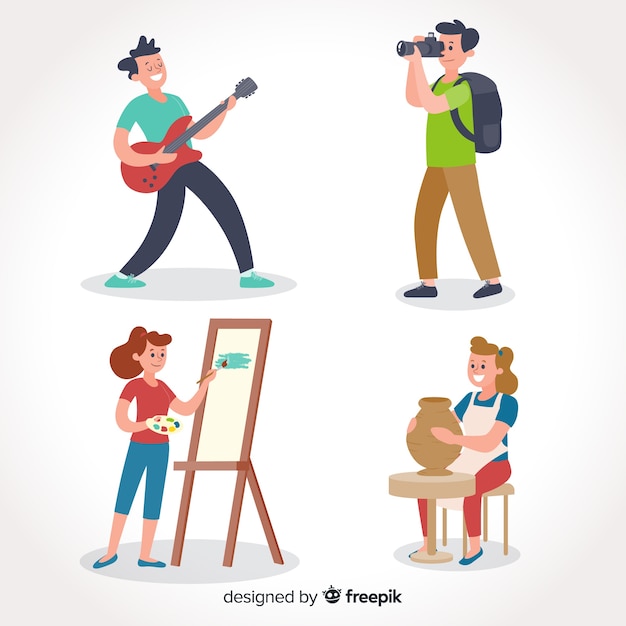 Free Vector collection of people enjoying their hobbies