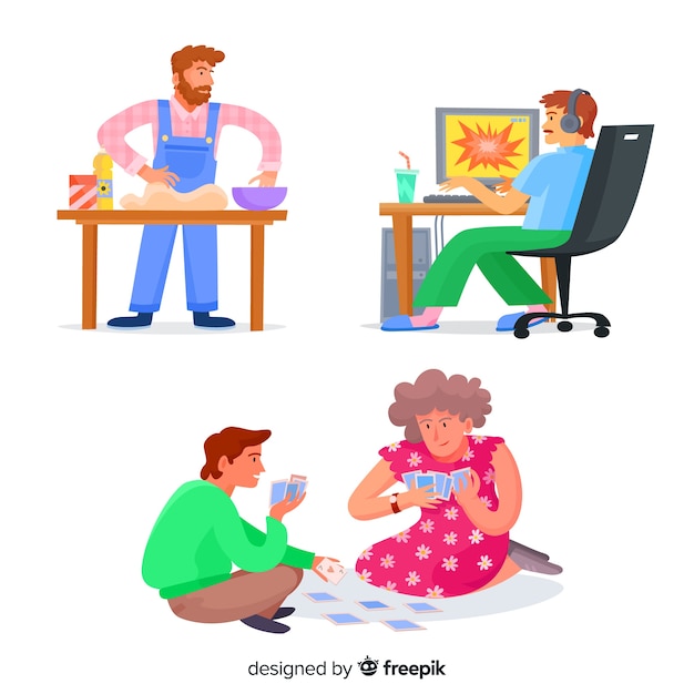 Free Vector collection of people enjoying their hobbies