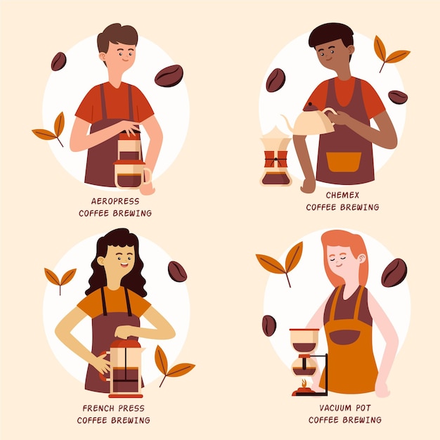 Free Vector collection of people making coffee