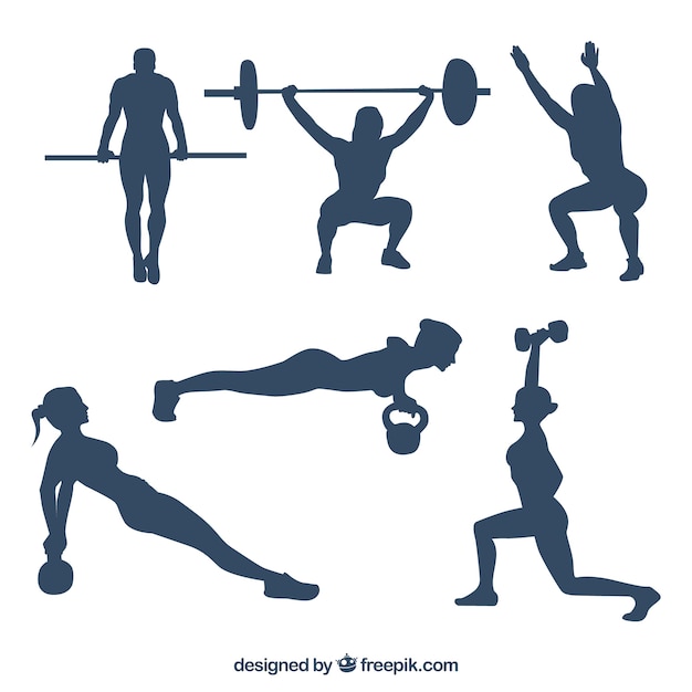 Collection of people practicing crossfit silhouettes