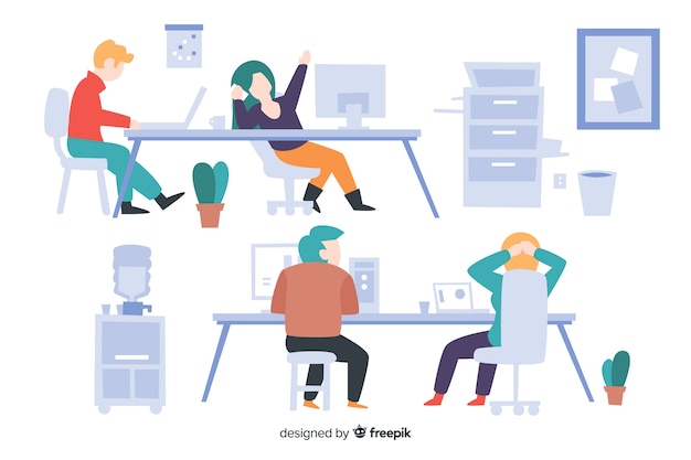 Free Vector collection of people working at their desks illustrated