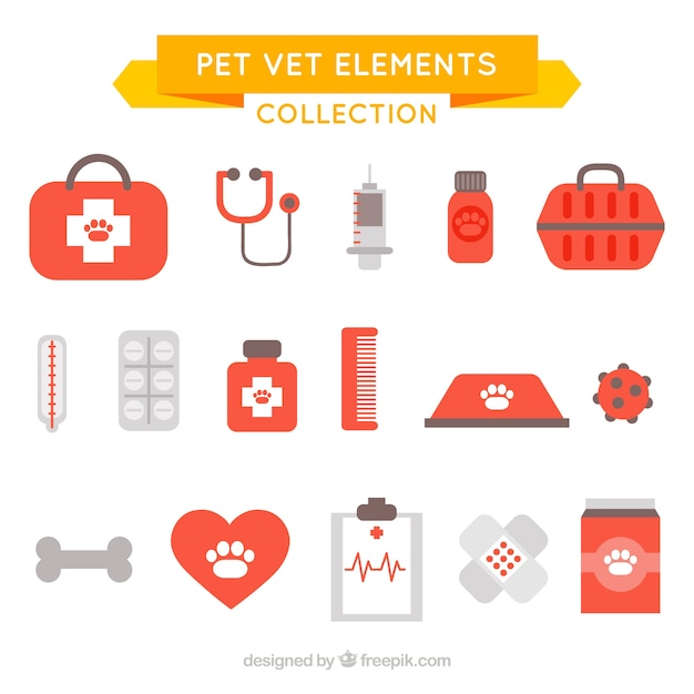 Free Vector collection of pet and veterinary objects in flat design