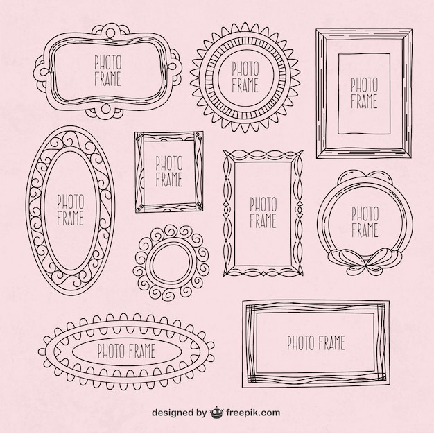 Collection of photography frames in hand drawn style