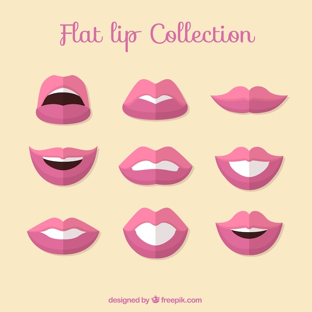 Collection of pink lips in flat design