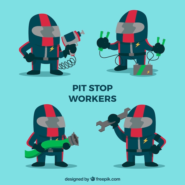 Free Vector collection of pit stop workers