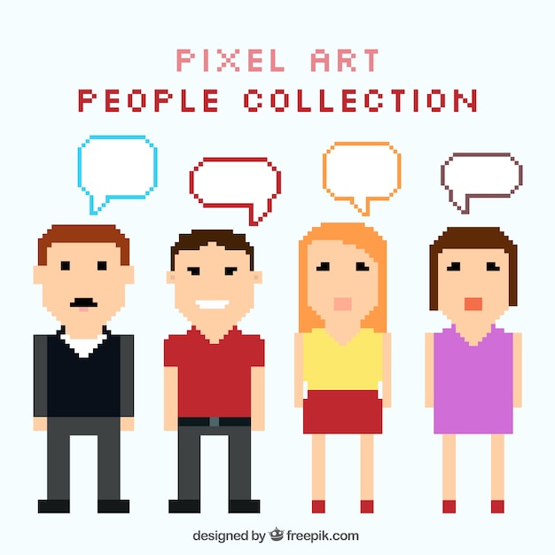 Free Vector collection of pixelated people with speech bubbles