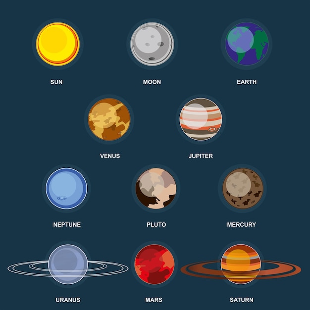 Free Vector collection of planets on dark background outer space elements of galaxy set planets solar system