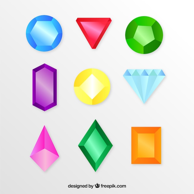 Free vector collection of precious stones and diamonds in flat design