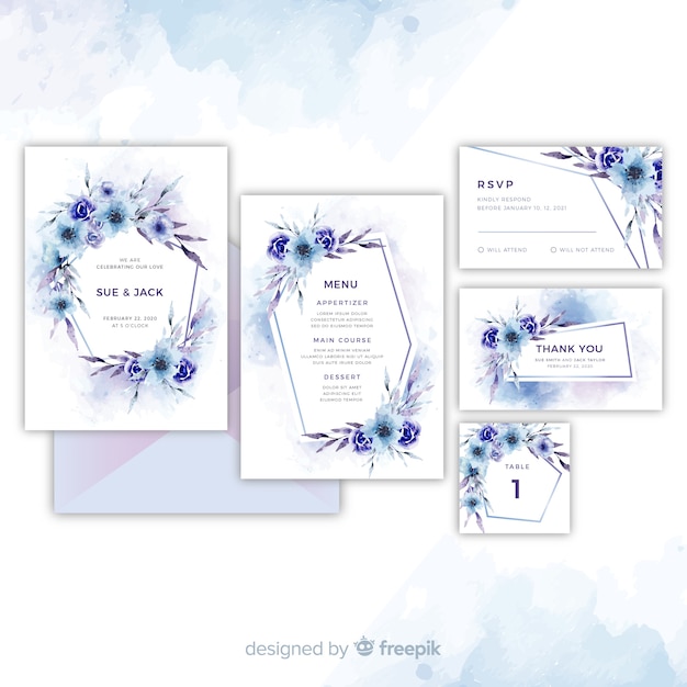 Collection of pretty floral wedding invitations 