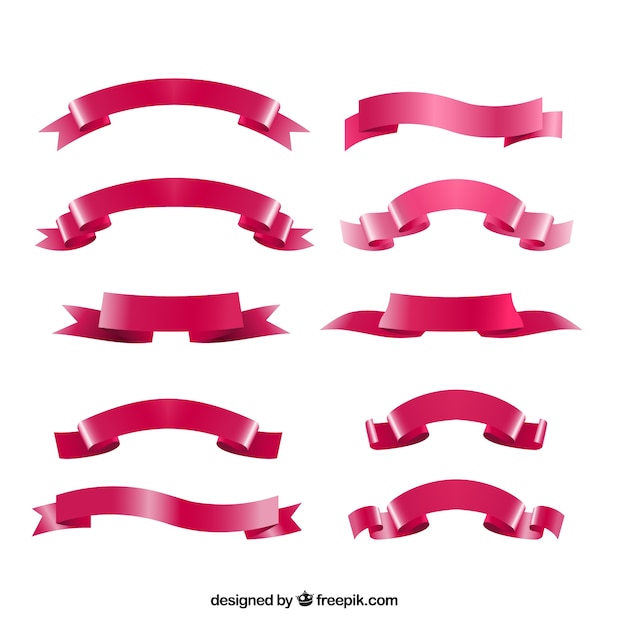 Collection of realistic decorative ribbons