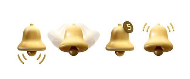 Collection of render notification bell icons isolated on white