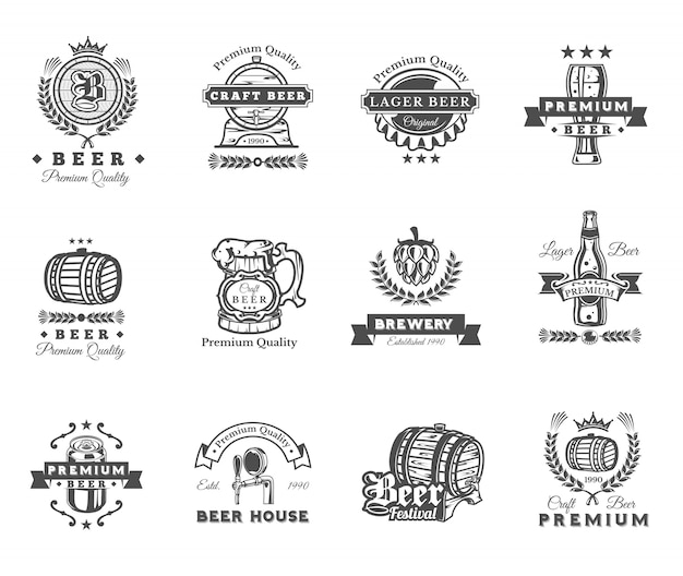 Collection of retro beer emblems, badges, stickers