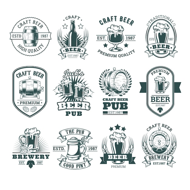 Free Vector collection of retro beer emblems, badges, stickers