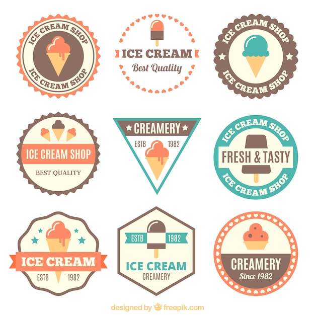 Free vector collection of retro ice cream stickers