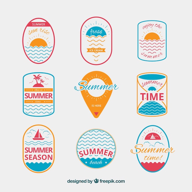 Collection of retro summer stickers in flat design