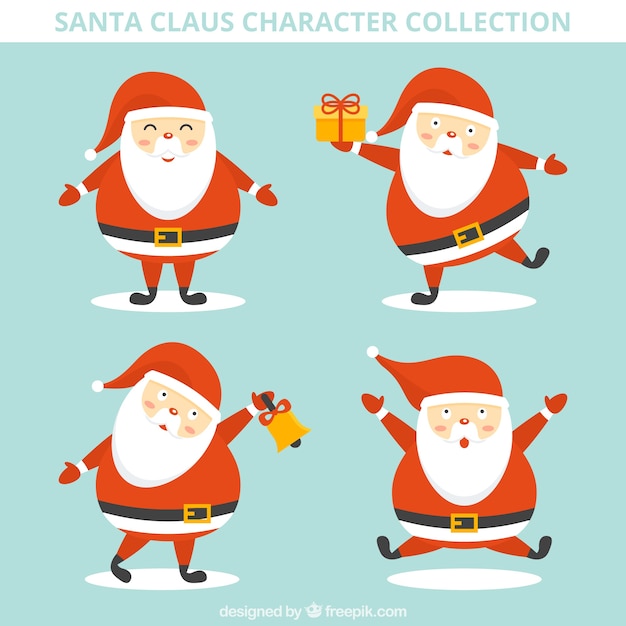 Collection of santa claus with different postures and accessories