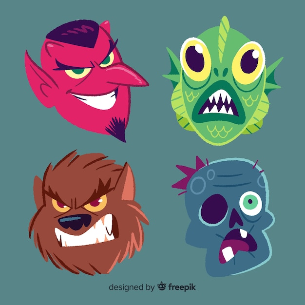 Free Vector collection of scary hand drawn halloween character