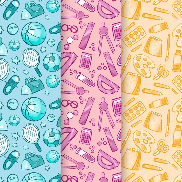 Collection of seamless pattern back to school