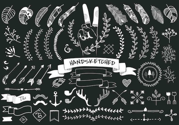 Free vector collection set of hand sketched label ornament