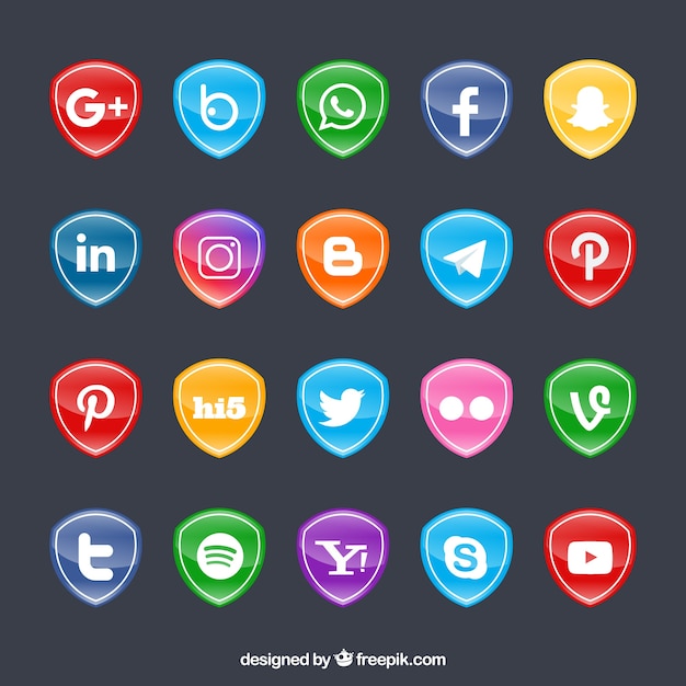 Free Vector collection of shields with social network logos