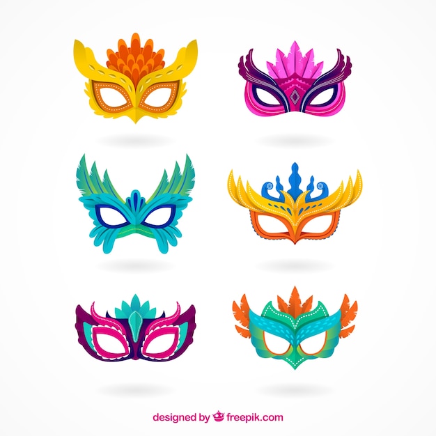 Free Vector collection of six carnival masks