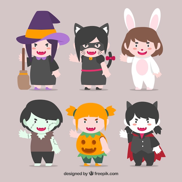 Free Vector collection of six halloween characters