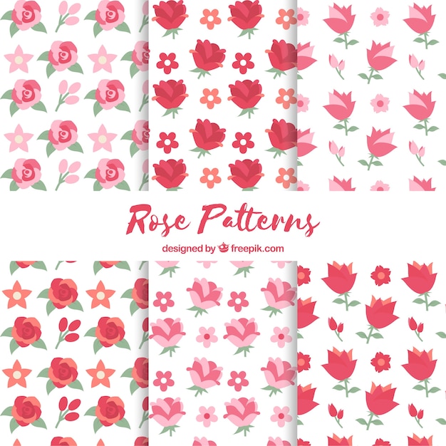 Collection of six patterns with colored roses