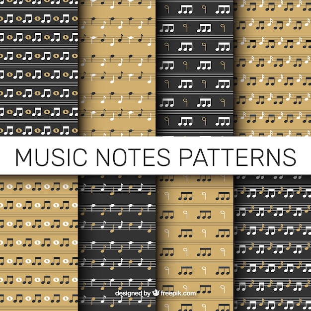 Free Vector collection of six patterns with flat music notes