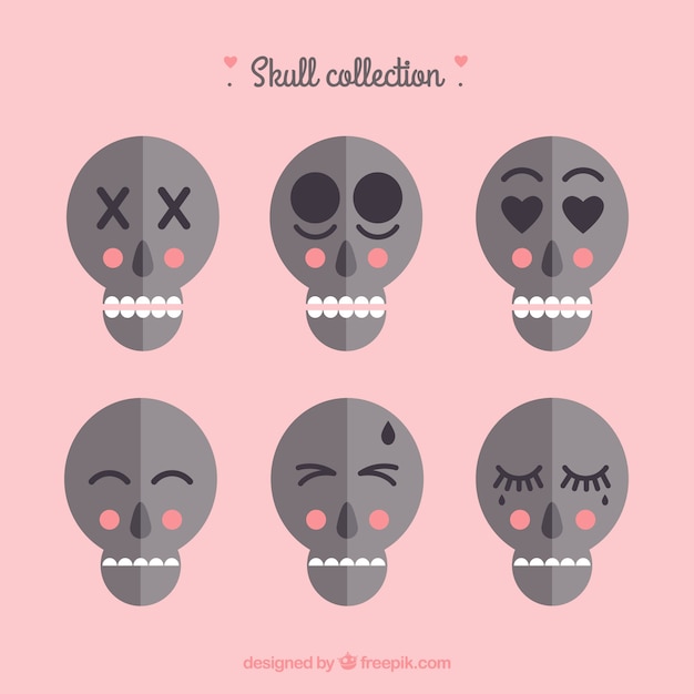 Free Vector collection of six pretty skulls in flat design