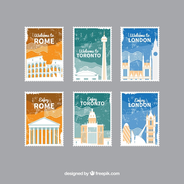 Free vector collection of six travel stamps