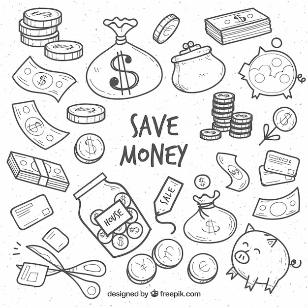 Free Vector collection of sketches of elements relating to money