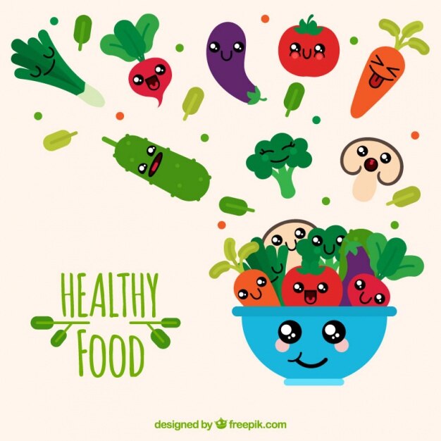 Collection of smiling healthy food