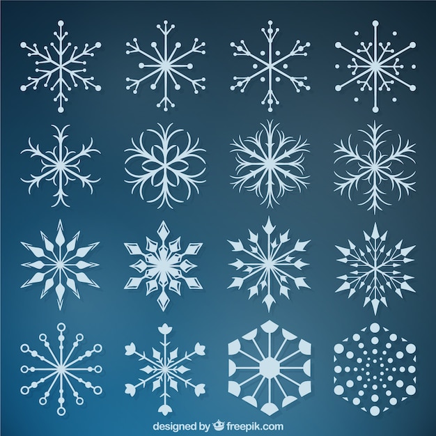 Collection of snowflakes flat in geometric style