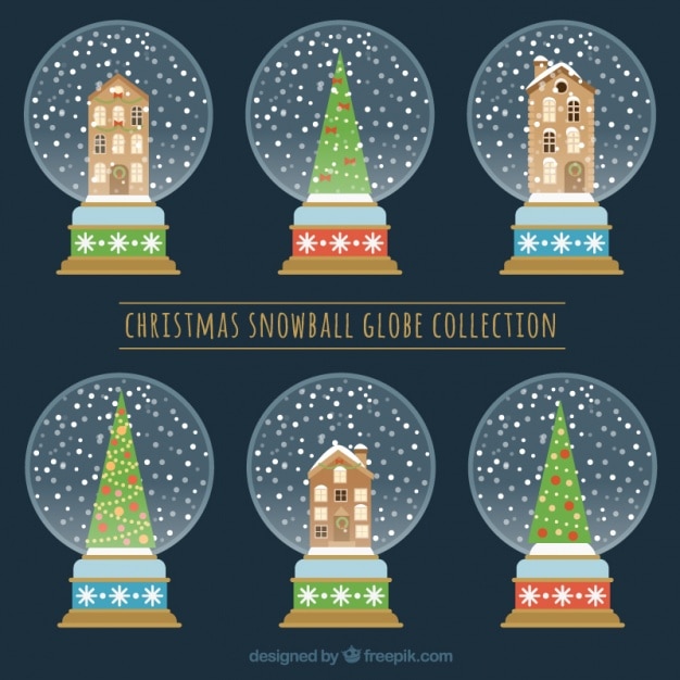 Free Vector collection of snowglobes with houses and christmas trees