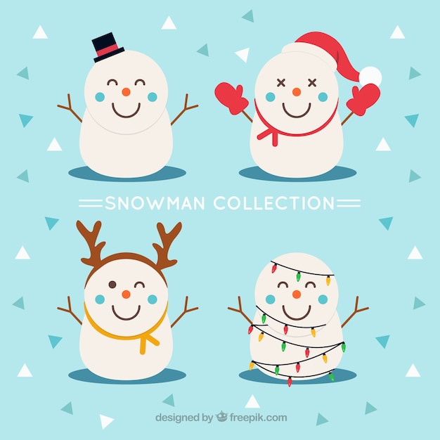 Free vector collection of snowmen with ornaments and christmas elements