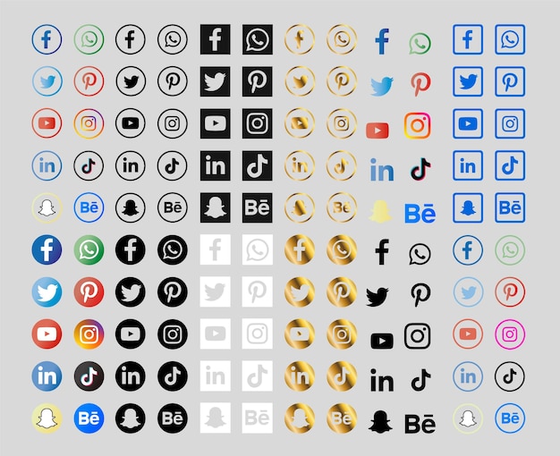 Collection of social media icons with gradients and gold