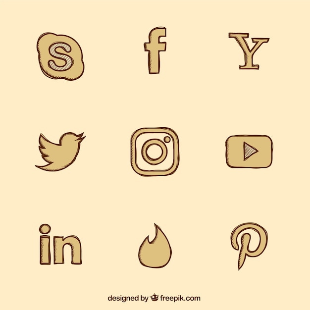 Free Vector collection of social media vintage hand drawn icons