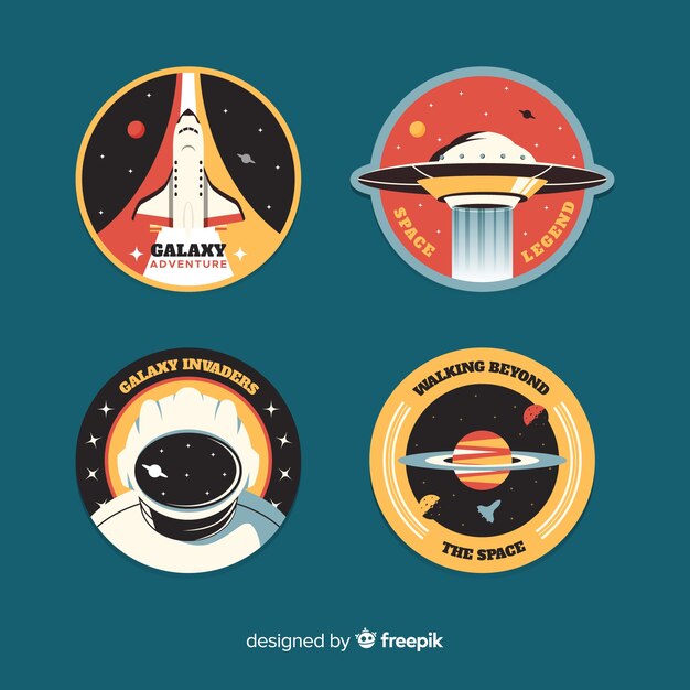 Collection of space sticker in flat design