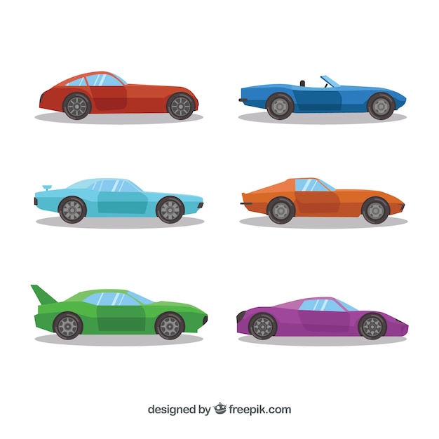 Free vector collection of sports cars in different colors