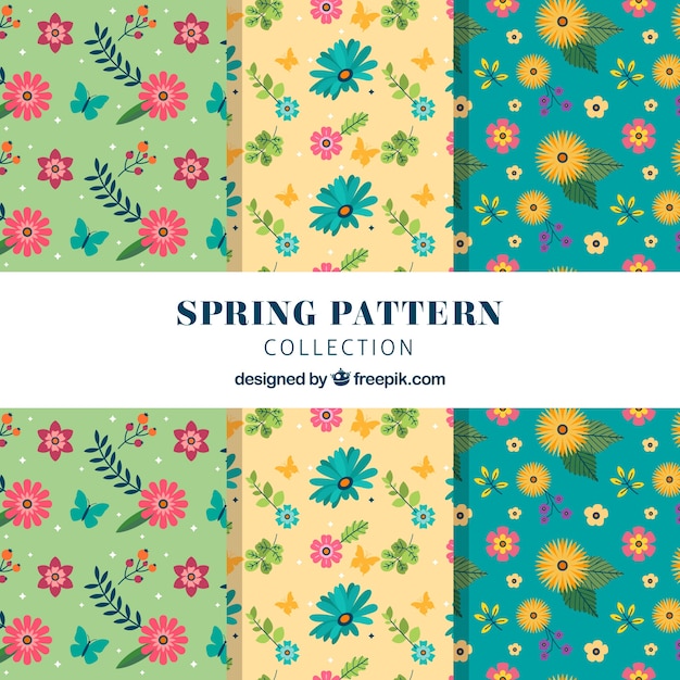 Collection of spring patterns in flat design