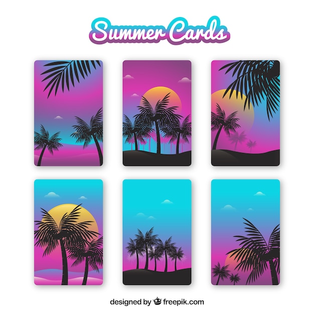 Collection of summer cards at sunset