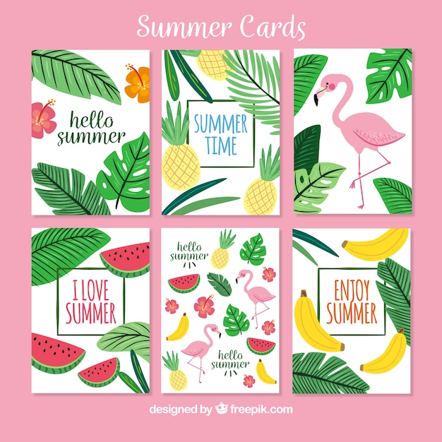 Collection of summer cards with fruits and vegetation