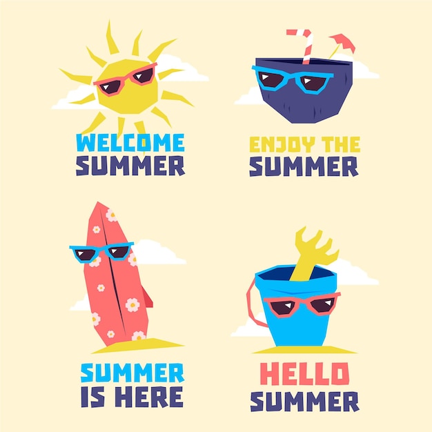 Collection of summer elements wearing sunglasses