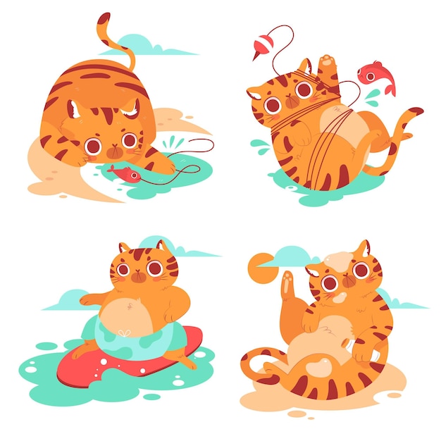 Free Vector collection of summer kitty stickers