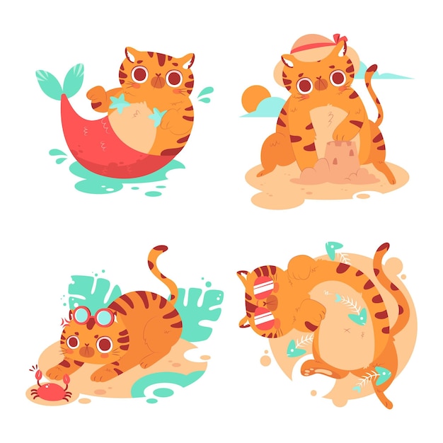 Collection of summer kitty stickers