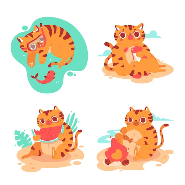 Collection of summer kitty stickers