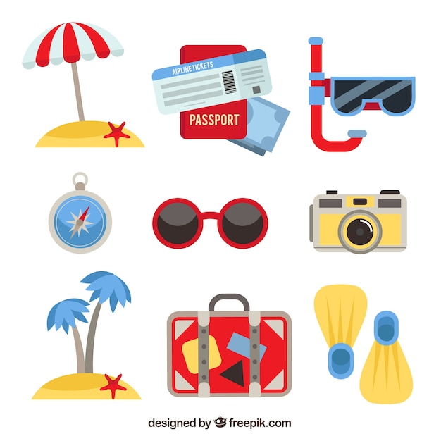 Free Vector collection of summer travel element in flat design