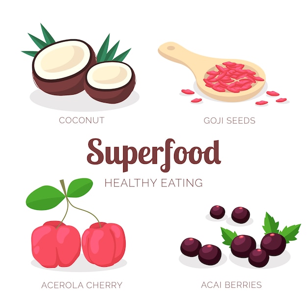 Free Vector collection of super food for a healthy lifestyle