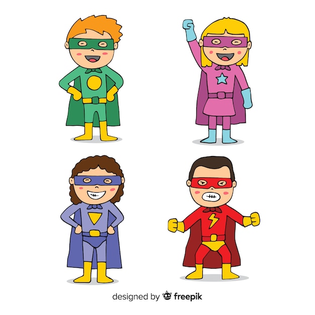 Free Vector collection of superhero kids