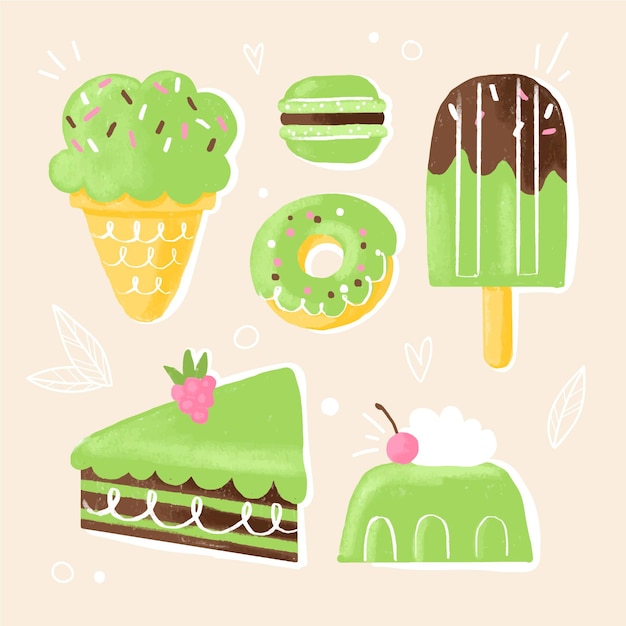 Collection of sweet matcha desserts